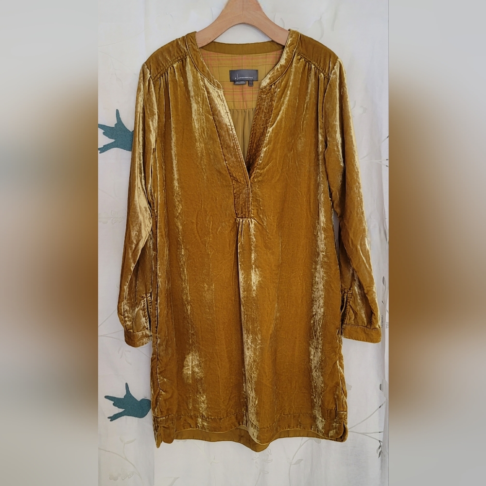 By Anthropologie Gold Velvet Women's Mini Dress Size S